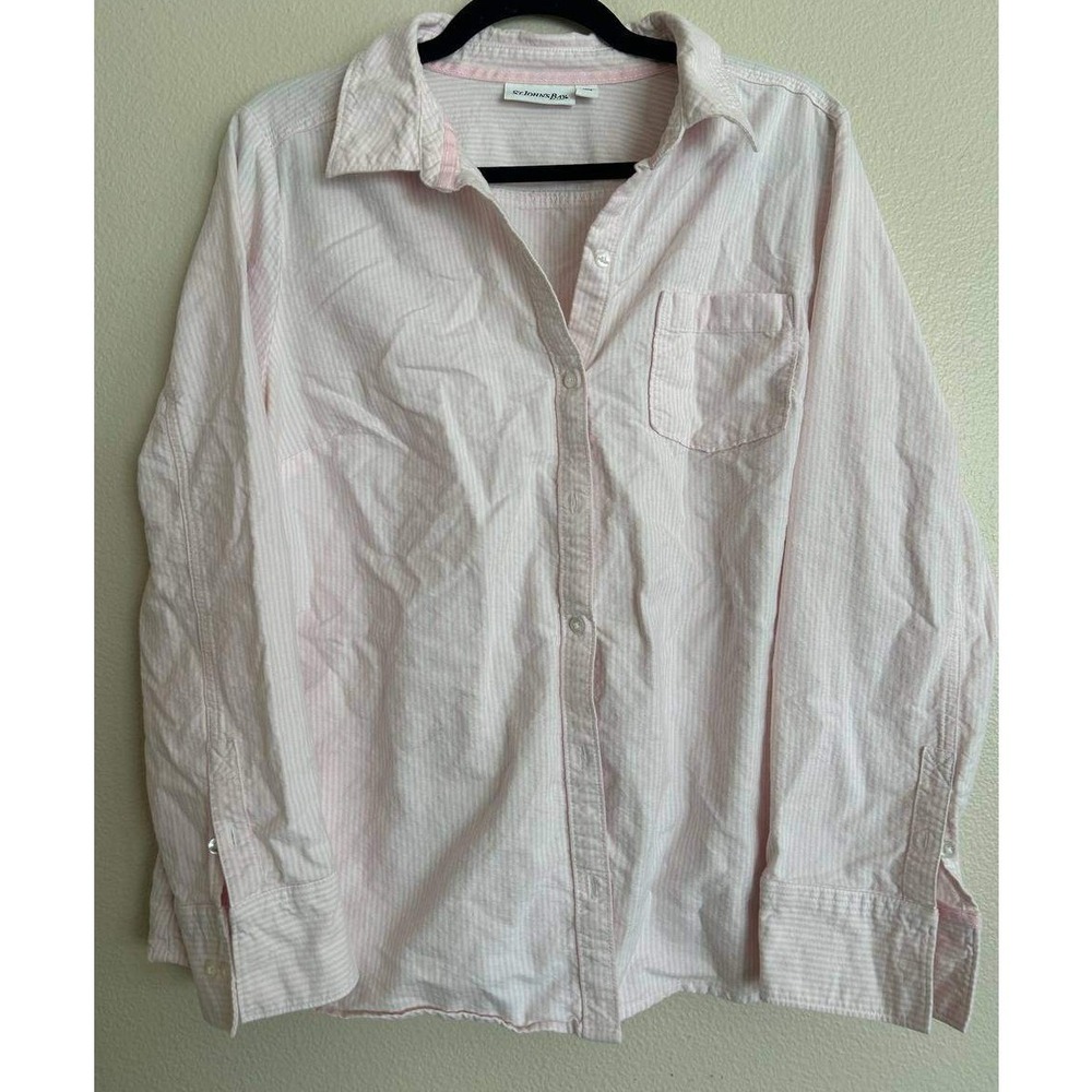 St Johns Bay Pink Pinstripe Cotton Button Up Shirt XL Long Sleeve Preppy Y2K